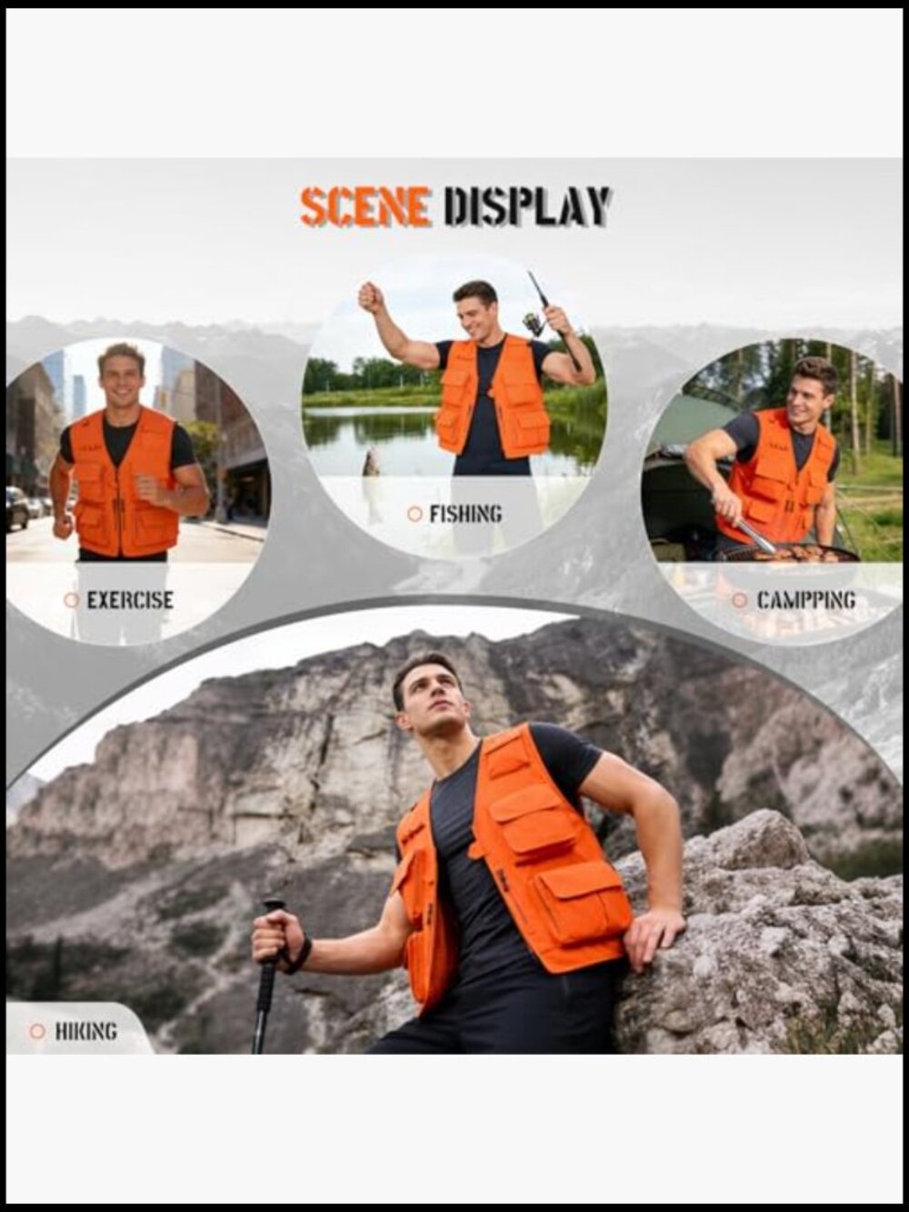 Men's Utility Cargo Vest with Multi Pockets, Polyester, Outdoor Travel Work - Picture 2 of 7